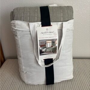 NWT 3pc Full/Queen Washed Loop Stripe Comforter Bedding Set Sage Green